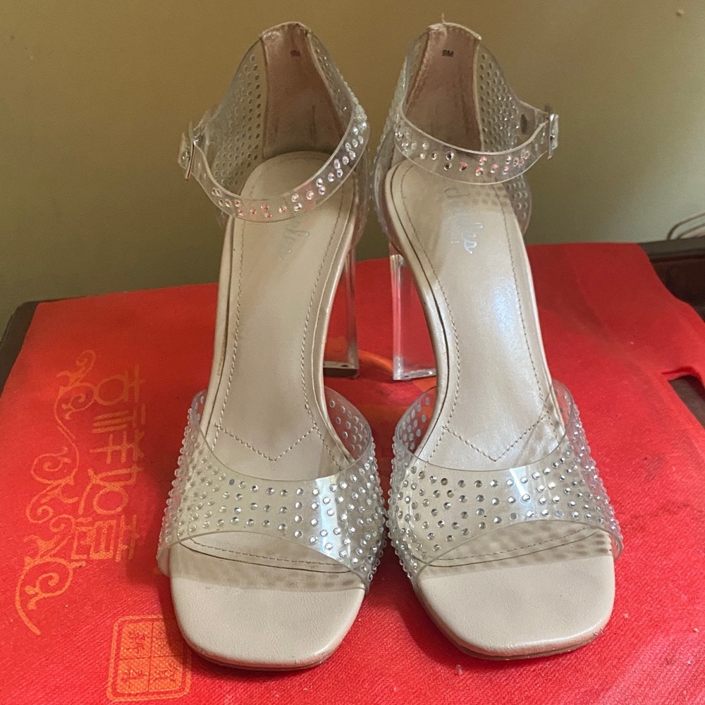 Crystal-Embellished Clear Strap Sandals - Nude by Charles David